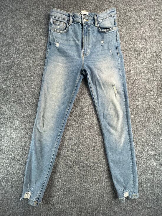 Zara Denim - Zara High Rise Distressed Skinny Jeans Women's Size 6 Light Wash Stretch Denim